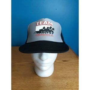 Vintage Team Construction Inc. Horses Mesh Snapback Trucker Hat Gray Black